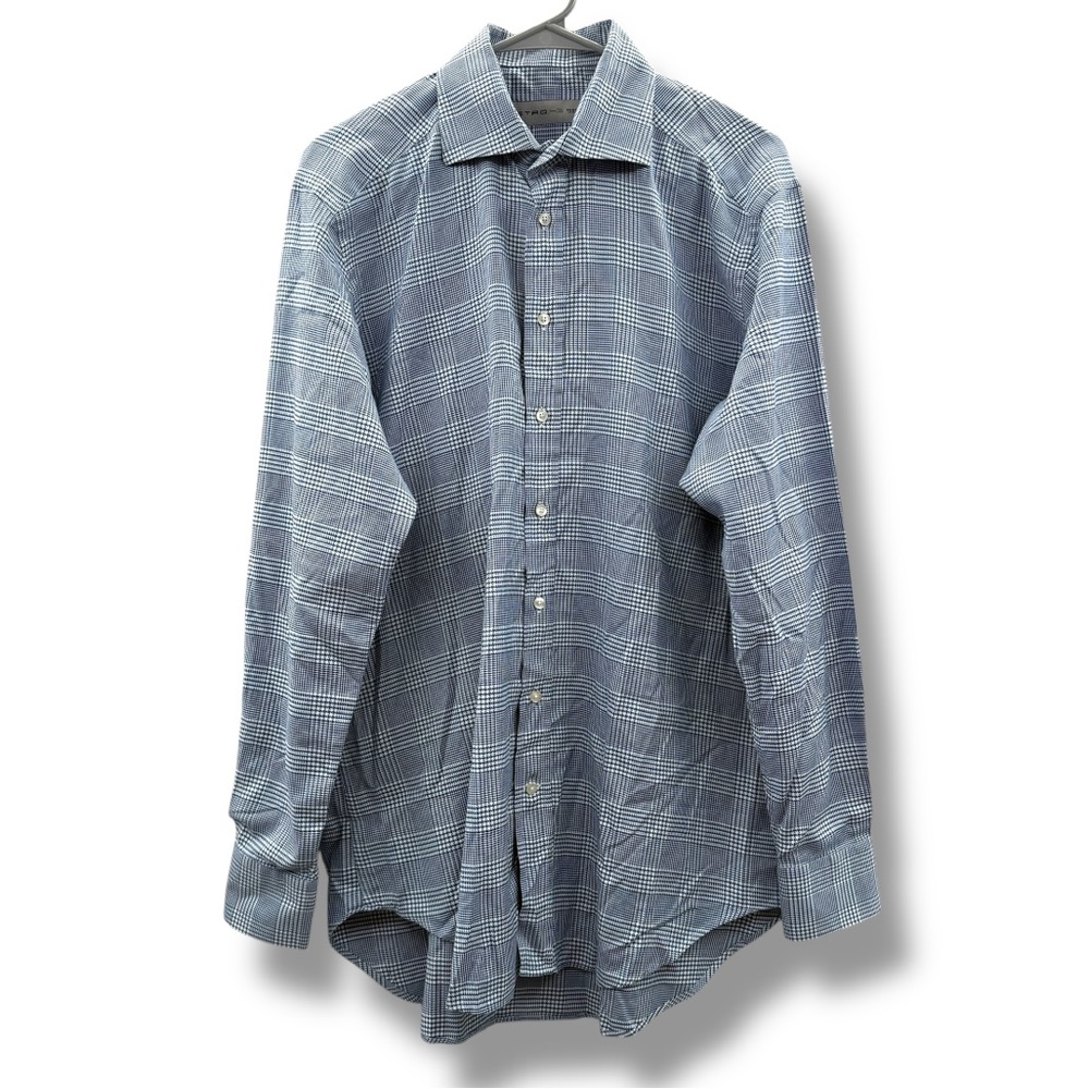 Etro Blue White Print‎ Button Down Shirt Men’s Size XL Long Sleeve Italy